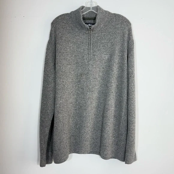Barbour Mens Tisbury Half Quarter Zip Sweater XXL Grey Heather Wool Silk Classic